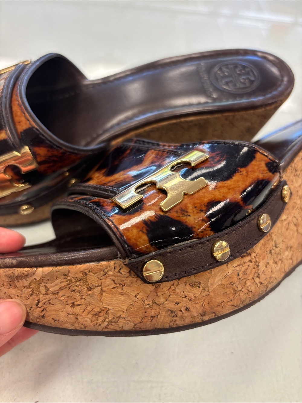 Tory Burch Leopard Pamela Cork Wedge Slide - Picture 3 of 8